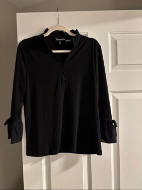 Karl Lagerfeld Black Ruffle-Neck Tie-Cuff Blouse